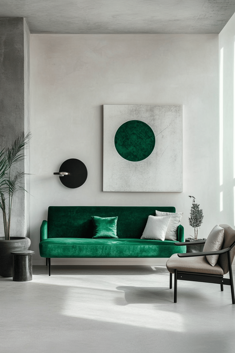 2. Modern Minimalist Emerald (Emerald Green Living Room Ideas) - Emerald Green Living Room Ideas