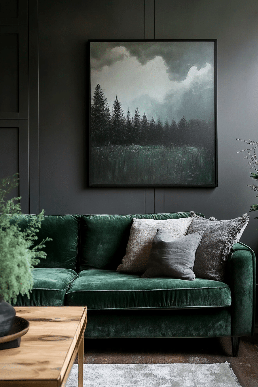 3. Emerald and Charcoal Chic (Emerald Green Living Room Ideas) - Emerald Green Living Room Ideas