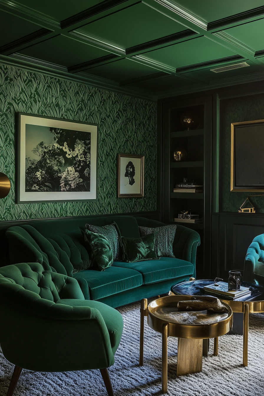 4. Art Deco Emerald Glam (Emerald Green Living Room Ideas) - Emerald Green Living Room Ideas