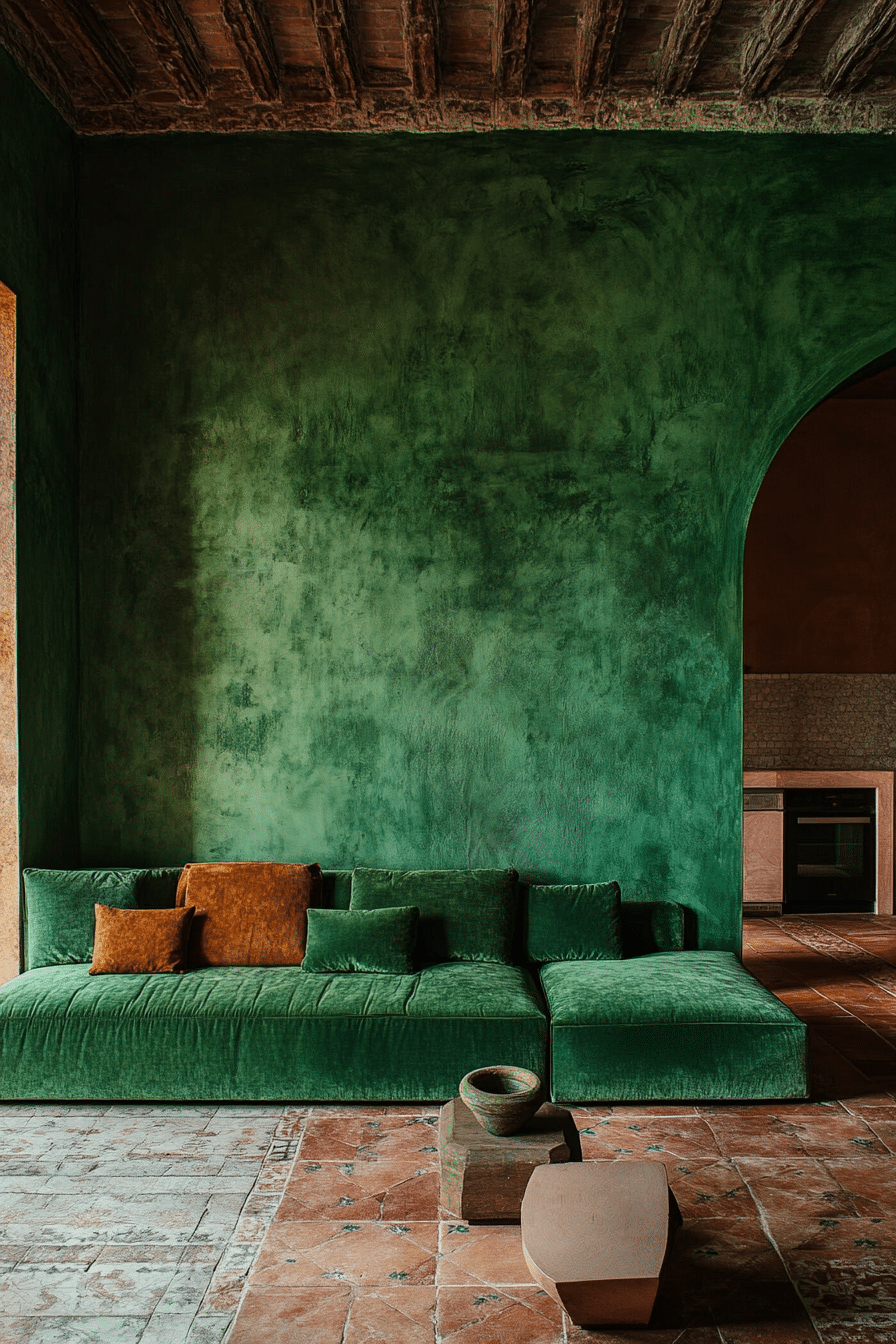 16. Earthy Emerald Haven (Emerald Green Living Room Ideas) - Emerald Green Living Room Ideas