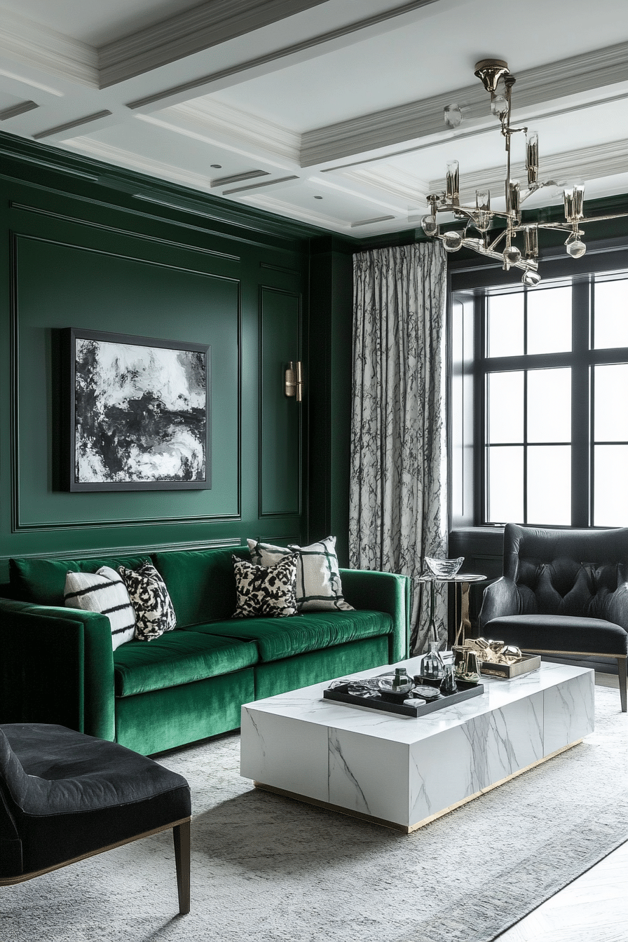 18. Luxury Emerald and Marble (Emerald Green Living Room Ideas) - Emerald Green Living Room Ideas