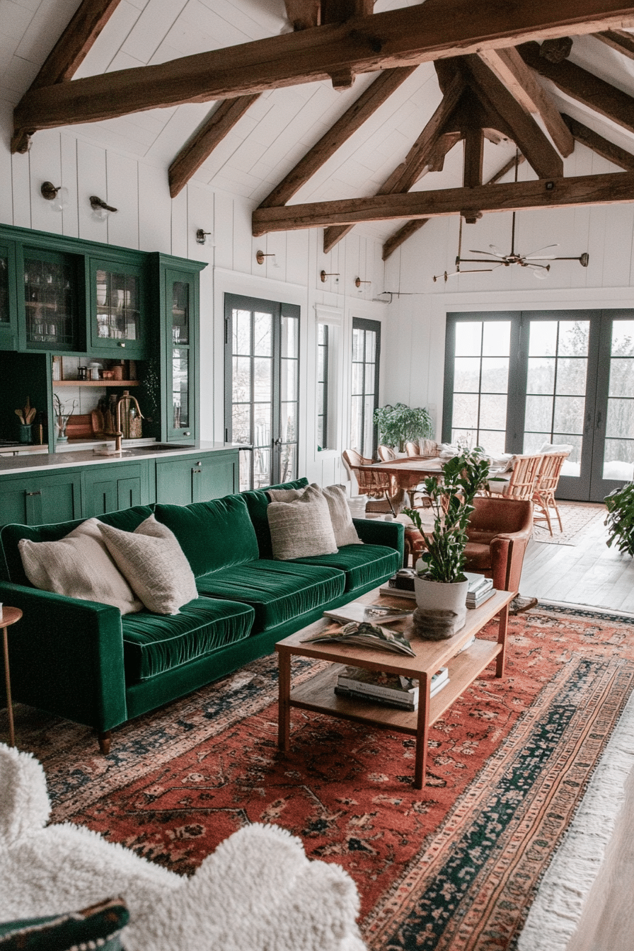 24. Rustic Emerald Cottage (Emerald Green Living Room Ideas) - Emerald Green Living Room Ideas