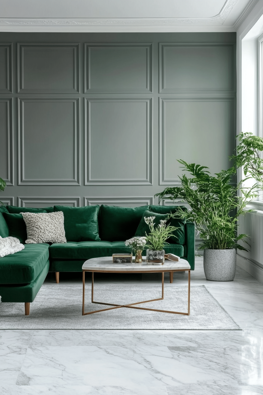25. Contemporary Emerald and Gray (Emerald Green Living Room Ideas) - Emerald Green Living Room Ideas