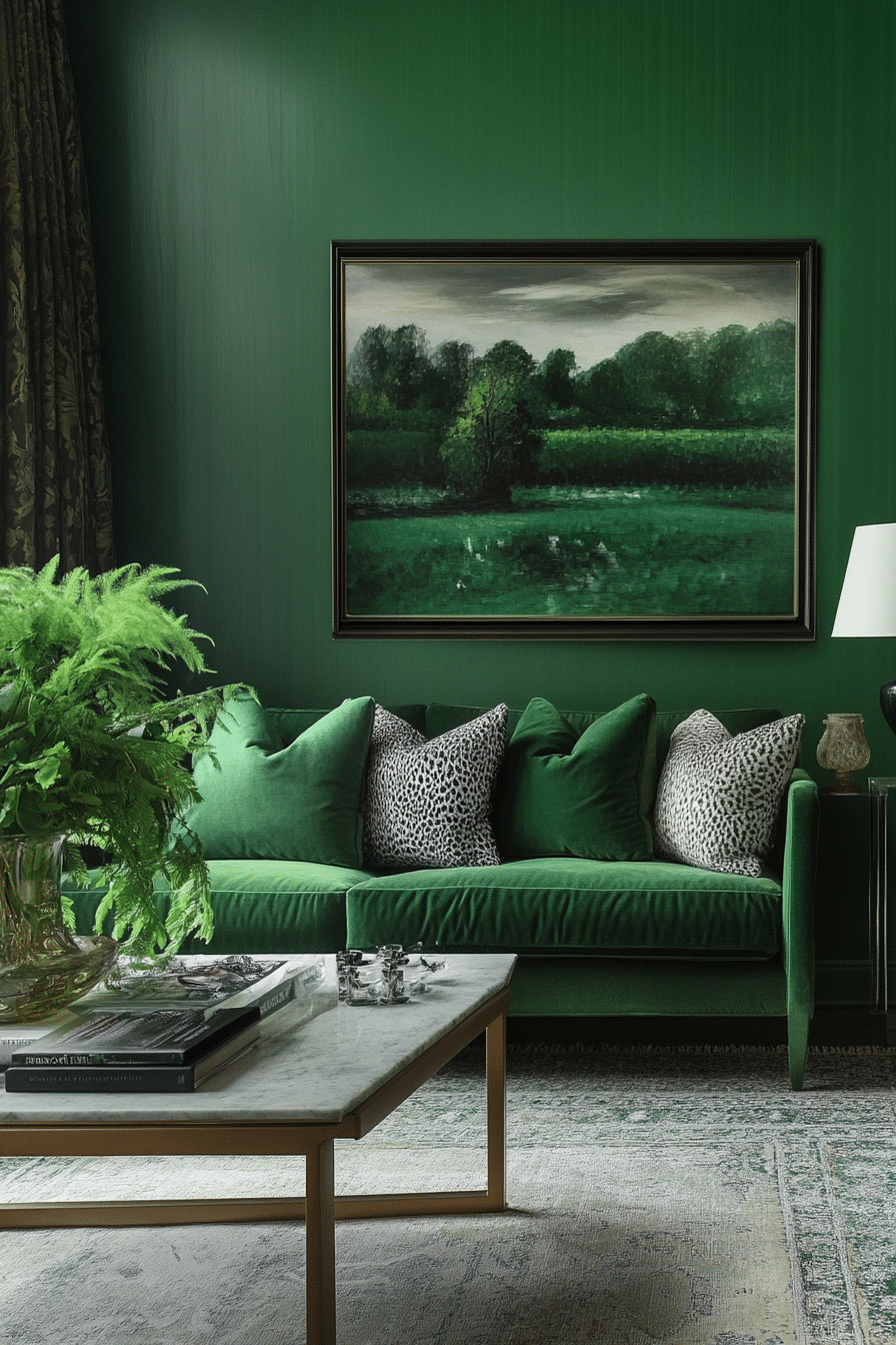 27. Monochrome Emerald Drama (Emerald Green Living Room Ideas) - Emerald Green Living Room Ideas