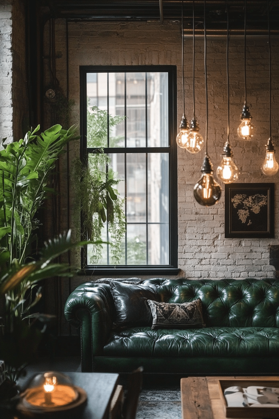 7. Industrial Emerald Loft (Emerald Green Living Room Ideas) - Emerald Green Living Room Ideas