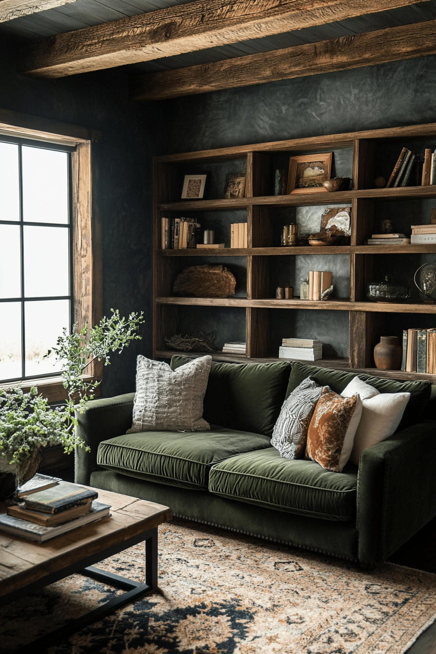 20. Graphite and Olive Retreat (Gray Living Room Ideas) - Gray Living Room Ideas