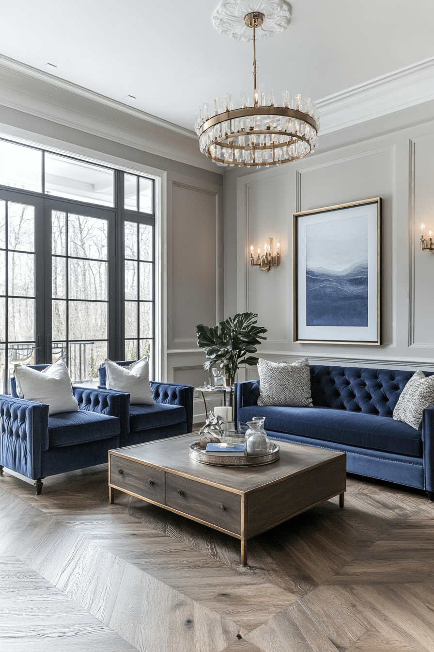 24. Pewter and Navy Contrast (Gray Living Room Ideas) - Gray Living Room Ideas