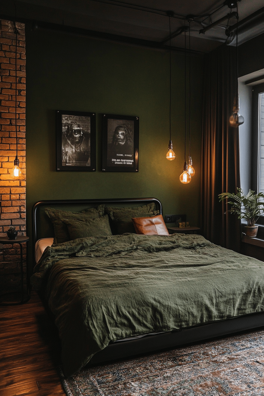 4. Industrial Chic (Olive Green Bedroom Ideas) - Olive Green Bedroom Ideas