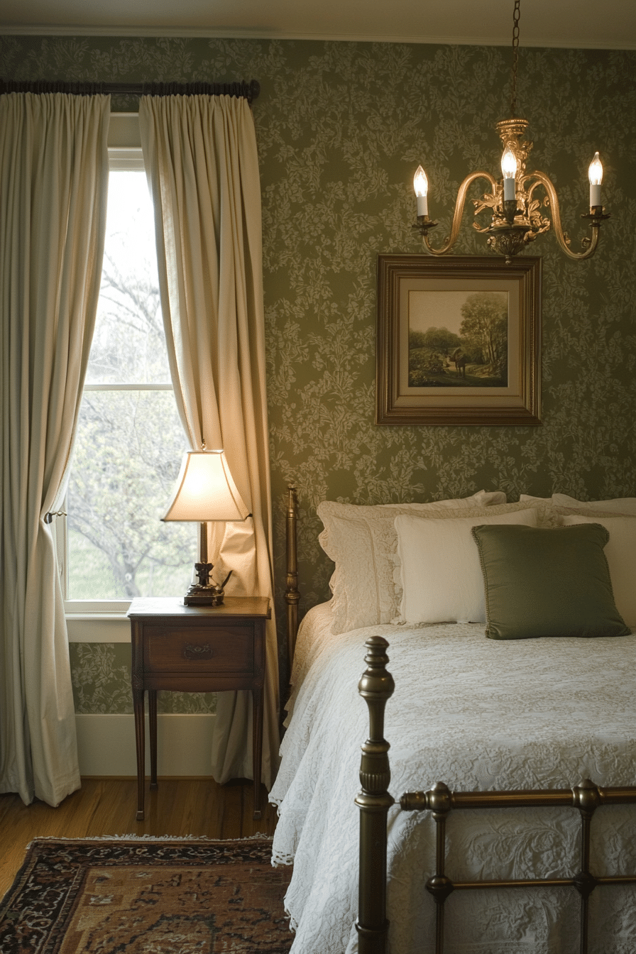 5. Vintage Olive Elegance (Olive Green Bedroom Ideas) - Olive Green Bedroom Ideas
