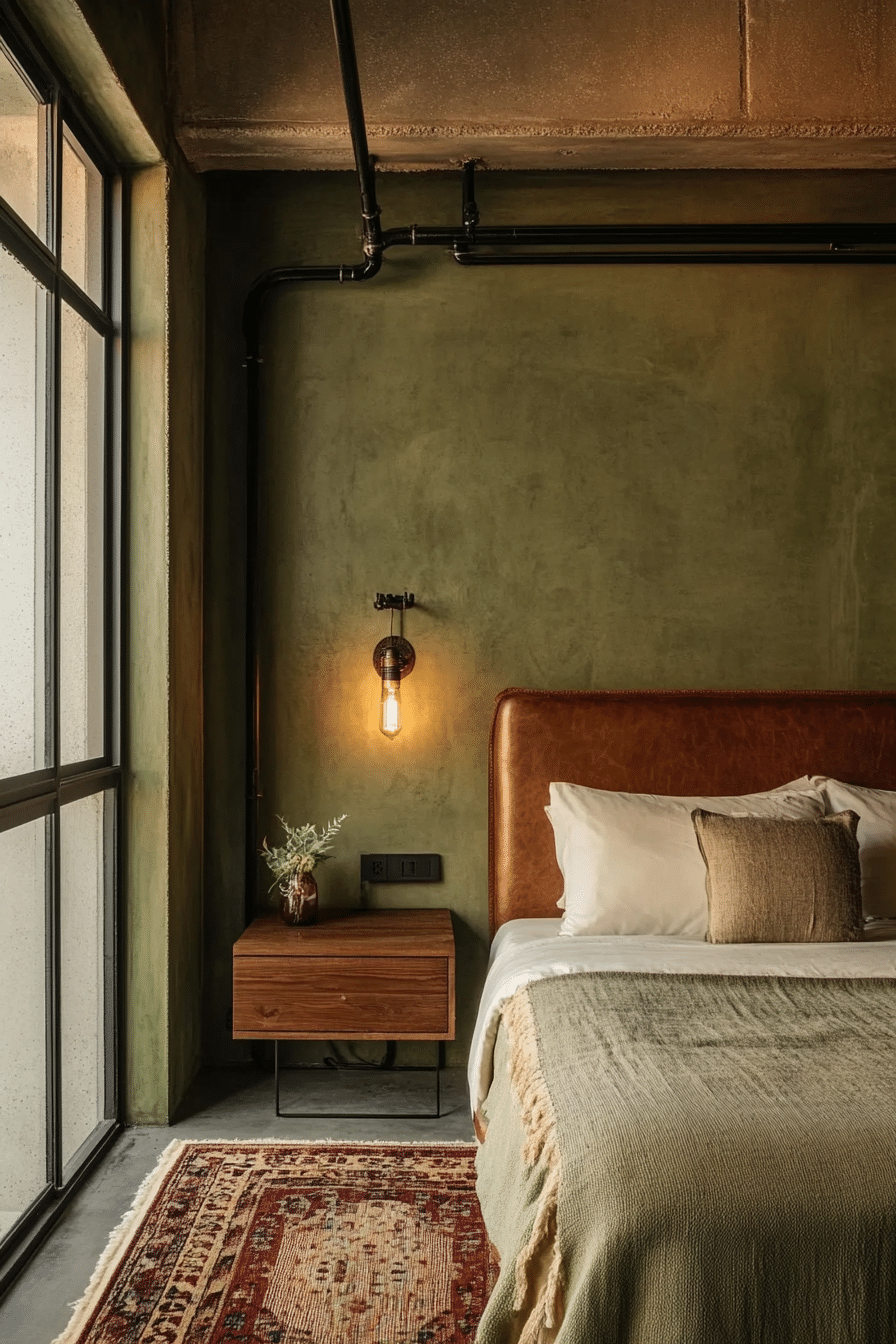 19. Rustic Industrial Fusion (Olive Green Bedroom Ideas) - Olive Green Bedroom Ideas