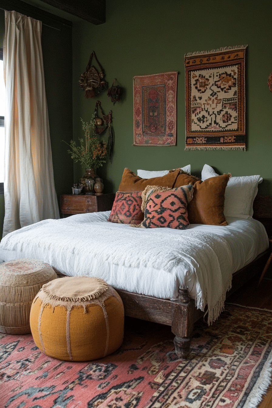 25. Global Boho Chic (Olive Green Bedroom Ideas) - Olive Green Bedroom Ideas