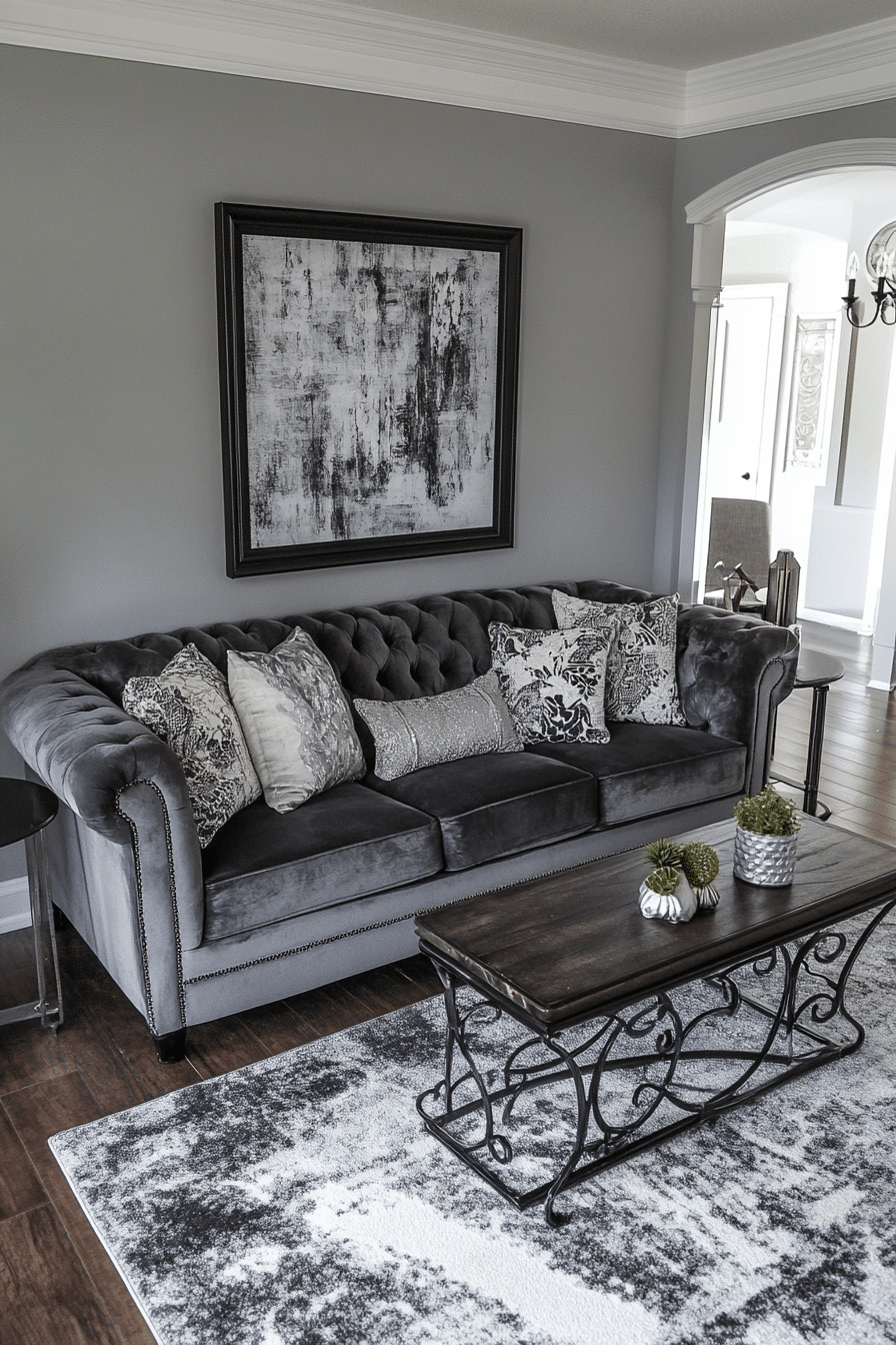 1. Modern Monochrome Elegance (Charcoal Sofa Living Room Ideas) - Charcoal Sofa Living Room Ideas
