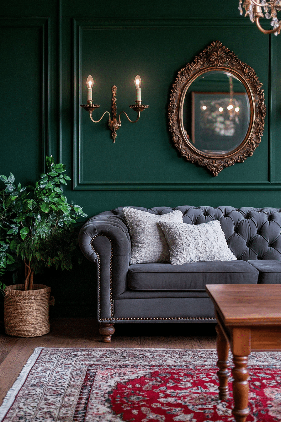 7. Vintage Glamour (Charcoal Sofa Living Room Ideas) - Charcoal Sofa Living Room Ideas