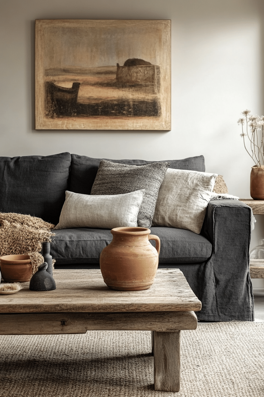 17. Warm Terracotta Harmony (Charcoal Sofa Living Room Ideas) - Charcoal Sofa Living Room Ideas