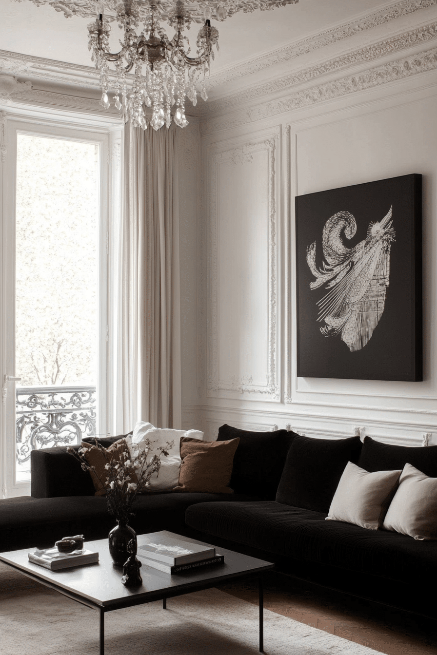 19. Parisian Elegance (Charcoal Sofa Living Room Ideas) - Charcoal Sofa Living Room Ideas