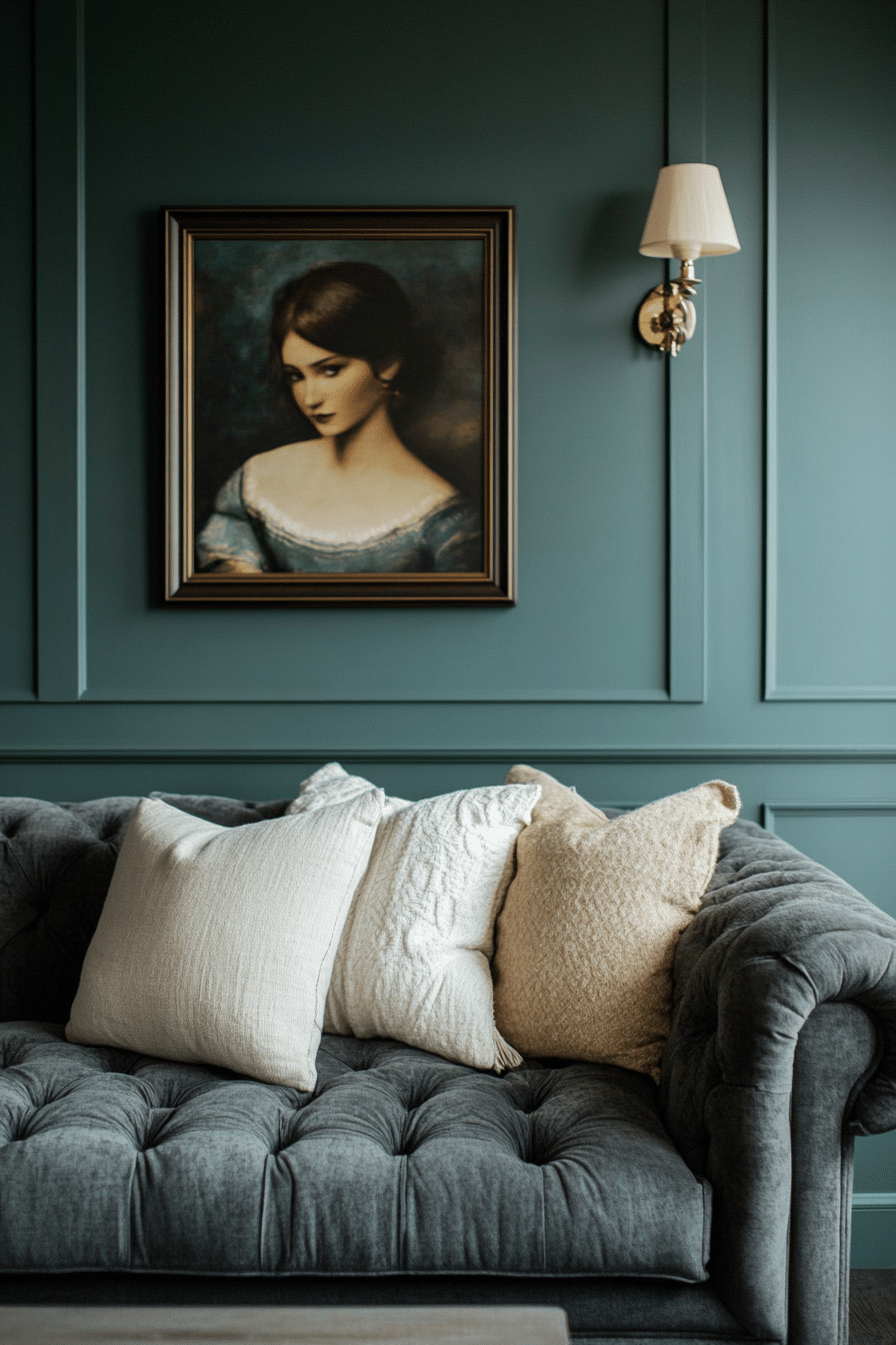 22. Muted Teal Serenity (Charcoal Sofa Living Room Ideas) - Charcoal Sofa Living Room Ideas