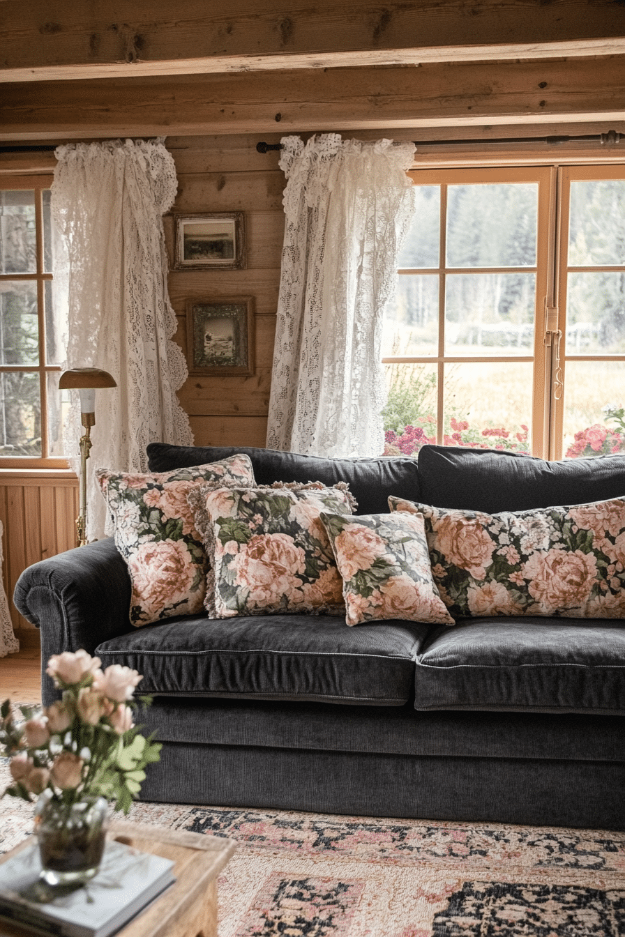 27. Cottagecore Comfort (Charcoal Sofa Living Room Ideas) - Charcoal Sofa Living Room Ideas