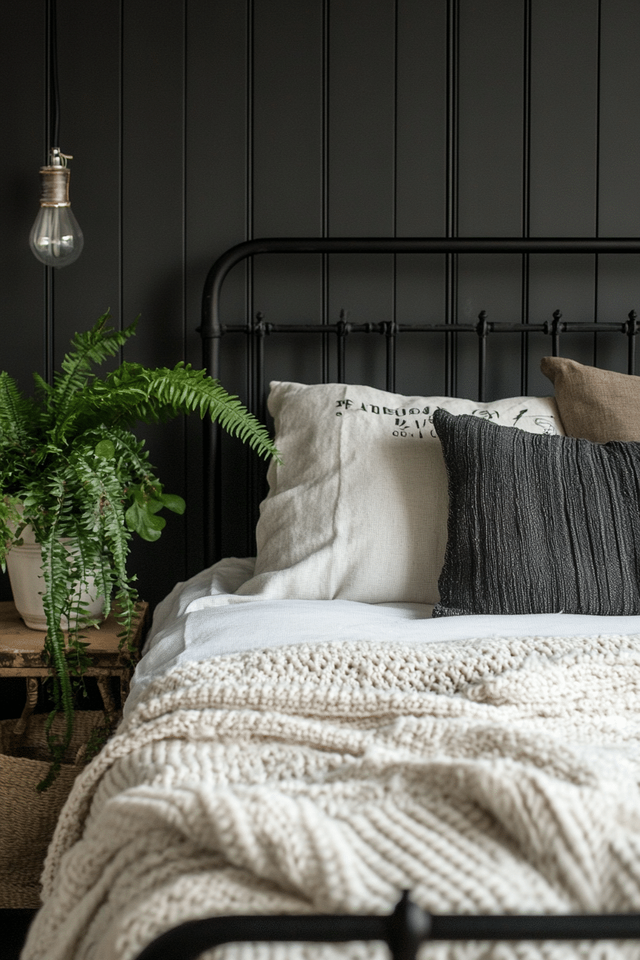 10. Monochrome Chic with Greenery (Bedroom Ideas With Plants) - Bedroom Ideas With Plants