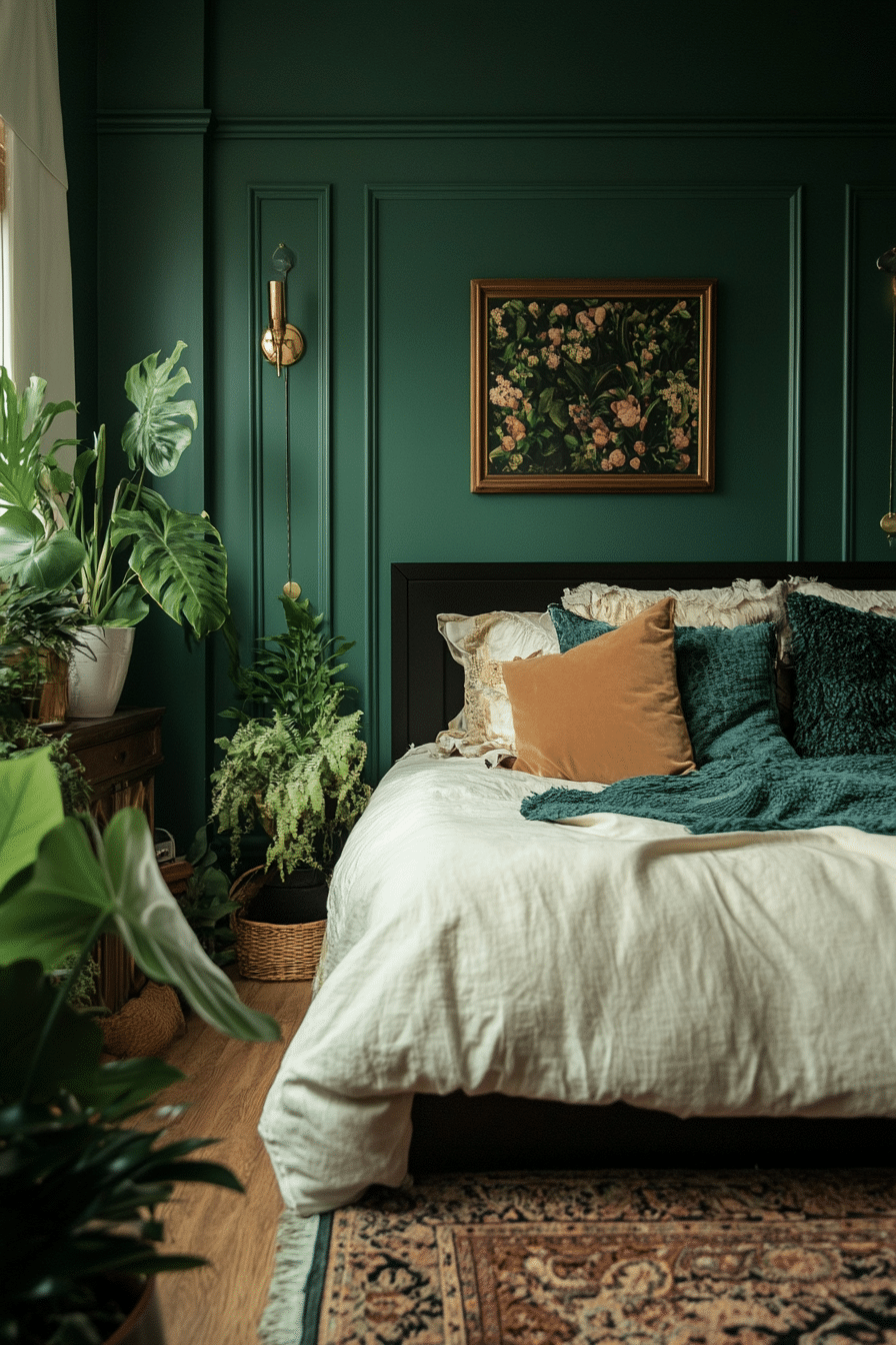 19. Art Deco Glam & Green (Bedroom Ideas With Plants) - Bedroom Ideas With Plants