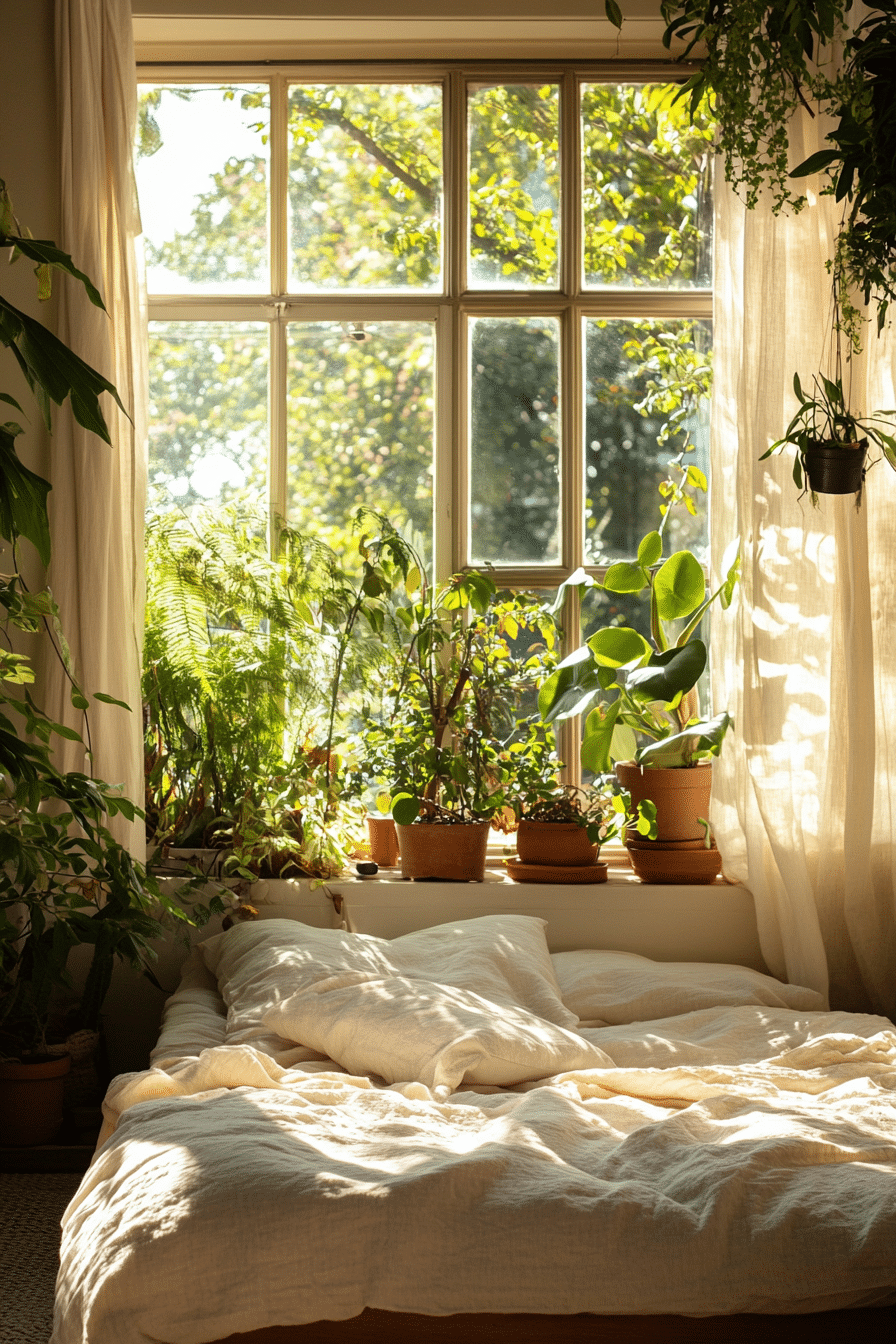 24. Scenic Window Nook (Bedroom Ideas With Plants) - Bedroom Ideas With Plants