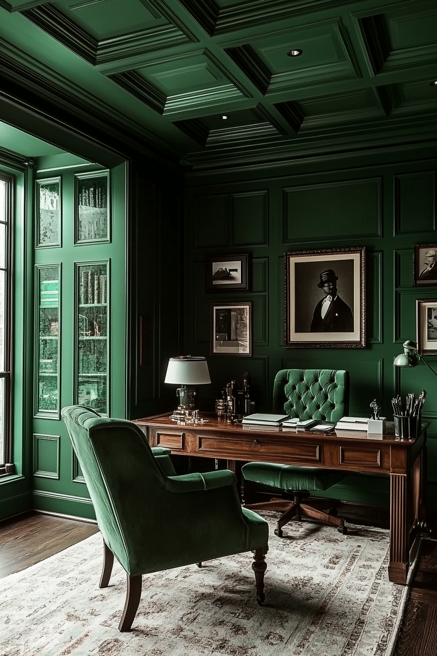 6. Sleek Monochrome Emerald (Emerald Green Office Ideas) - Emerald Green Office Ideas