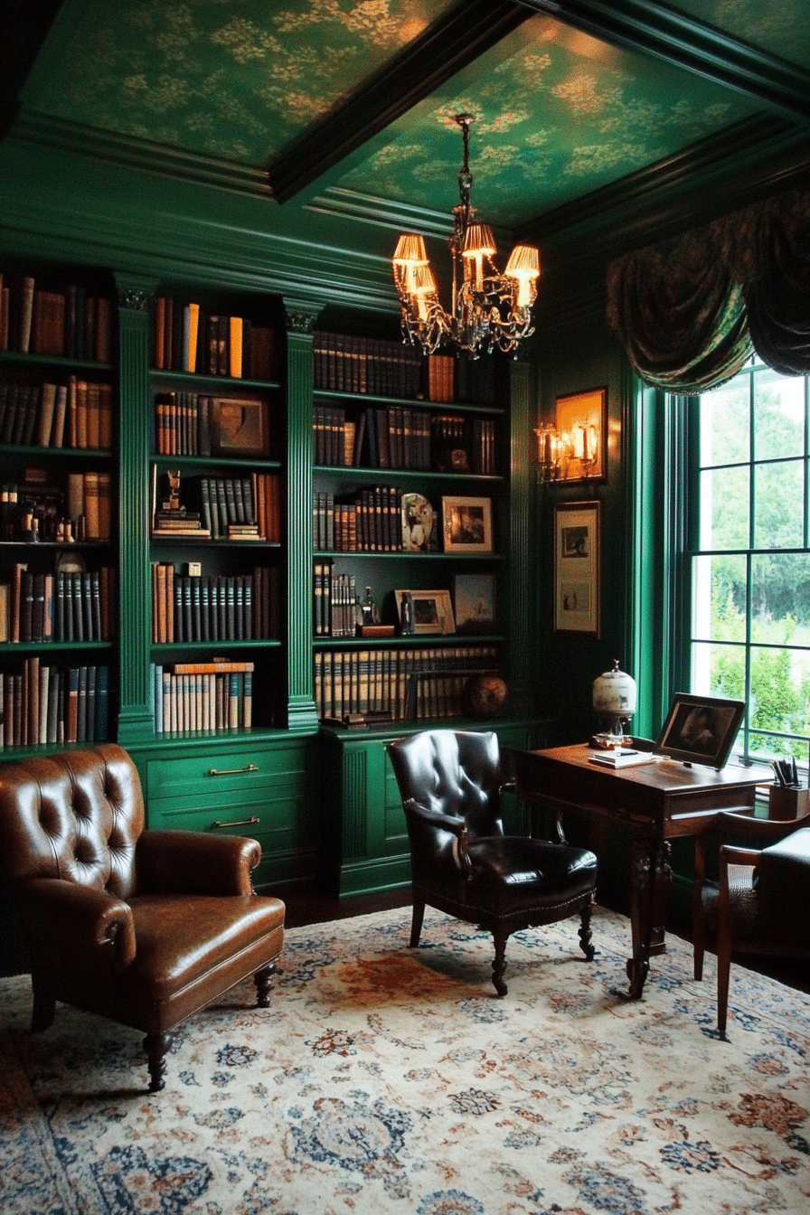 9. Vintage Emerald Study (Emerald Green Office Ideas) - Emerald Green Office Ideas