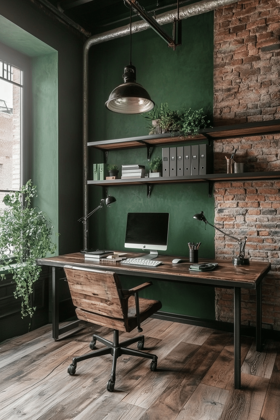 11. Industrial Emerald Loft (Emerald Green Office Ideas) - Emerald Green Office Ideas