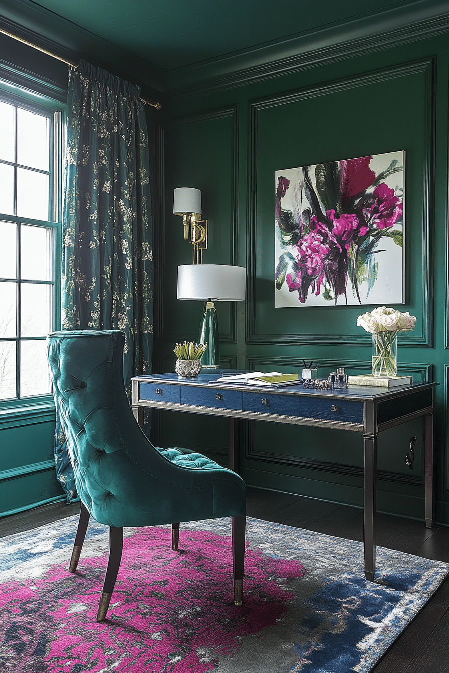 13. Jewel-Toned Power Office (Emerald Green Office Ideas) - Emerald Green Office Ideas