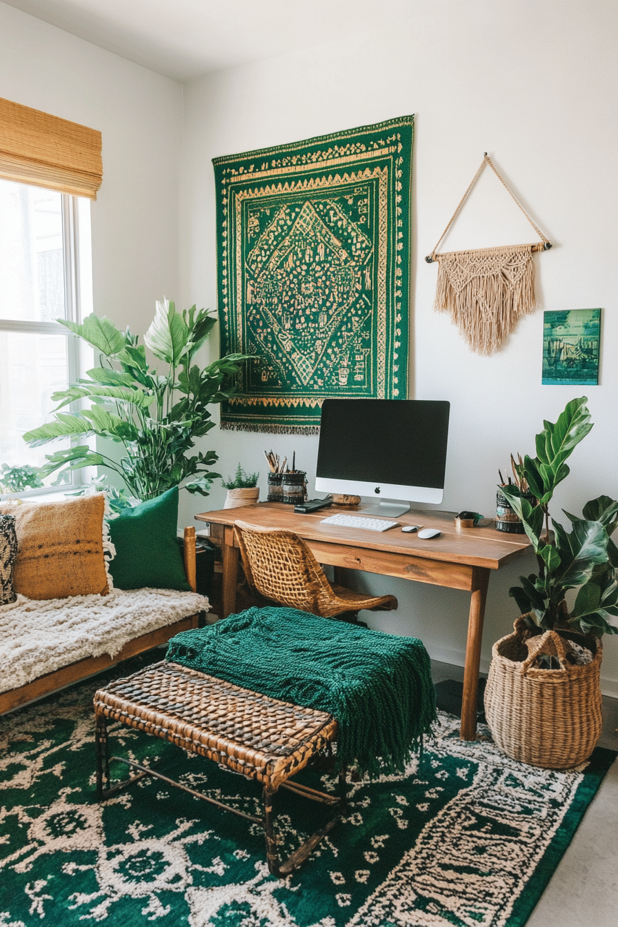 23. Bohemian Emerald Nook (Emerald Green Office Ideas) - Emerald Green Office Ideas