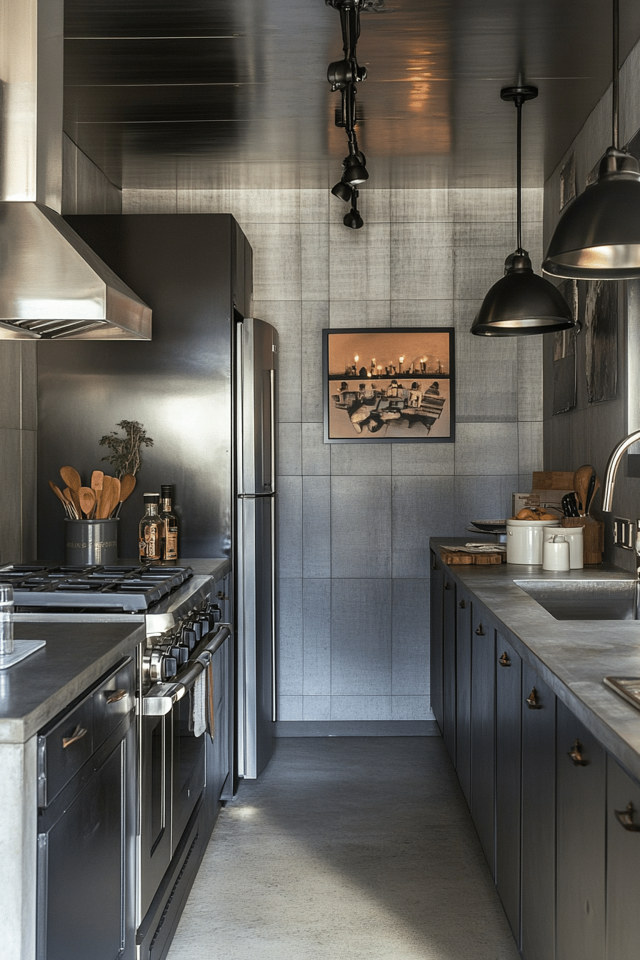3. Industrial Chic (Narrow Kitchen Ideas) - Narrow Kitchen Ideas