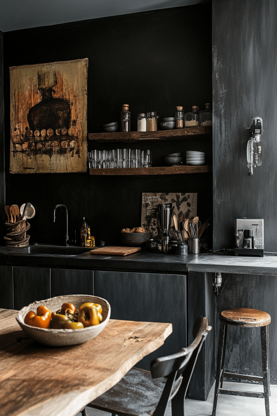 2. Bold Black Matte Walls (Kitchen Wall Decor Ideas) - Kitchen Wall Decor Ideas