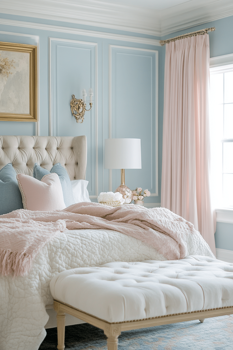 10. Dusty Blue with Blush Pink Accents (Dusty Blue Bedroom Ideas) - Dusty Blue Bedroom Ideas