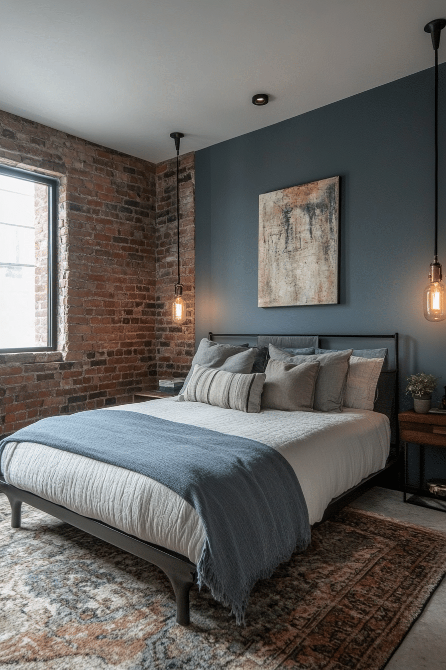 11. Industrial Dusty Blue Bedroom (Dusty Blue Bedroom Ideas) - Dusty Blue Bedroom Ideas