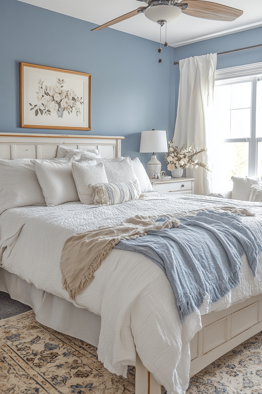 13. Dusty Blue Farmhouse Fresh (Dusty Blue Bedroom Ideas) - Dusty Blue Bedroom Ideas