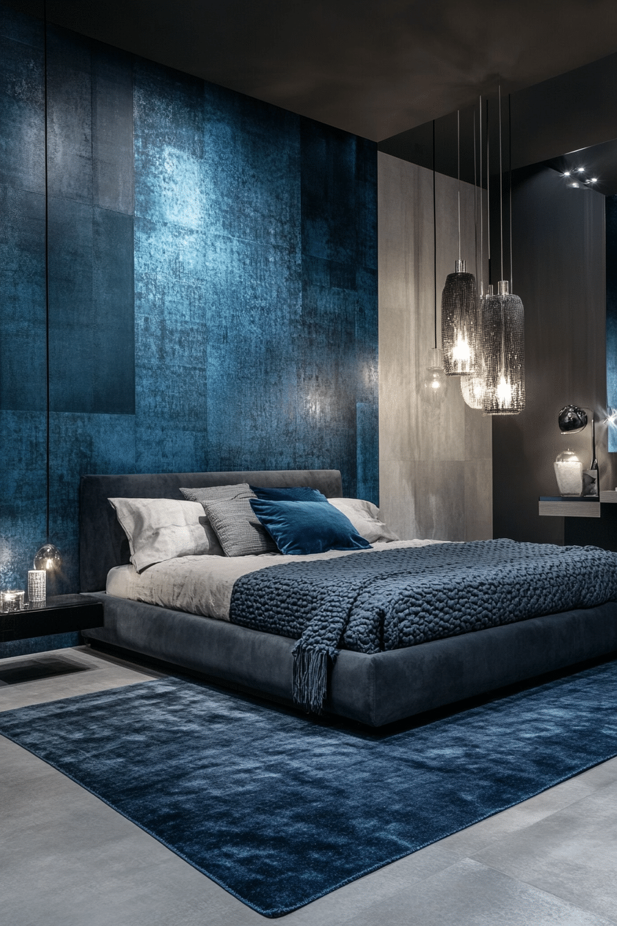 15. Dusty Blue and Charcoal Contrast (Dusty Blue Bedroom Ideas) - Dusty Blue Bedroom Ideas