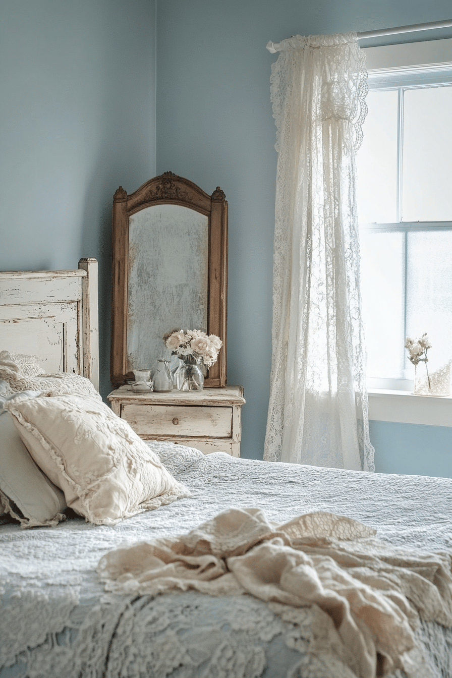 18. Dusty Blue Vintage Romance (Dusty Blue Bedroom Ideas) - Dusty Blue Bedroom Ideas