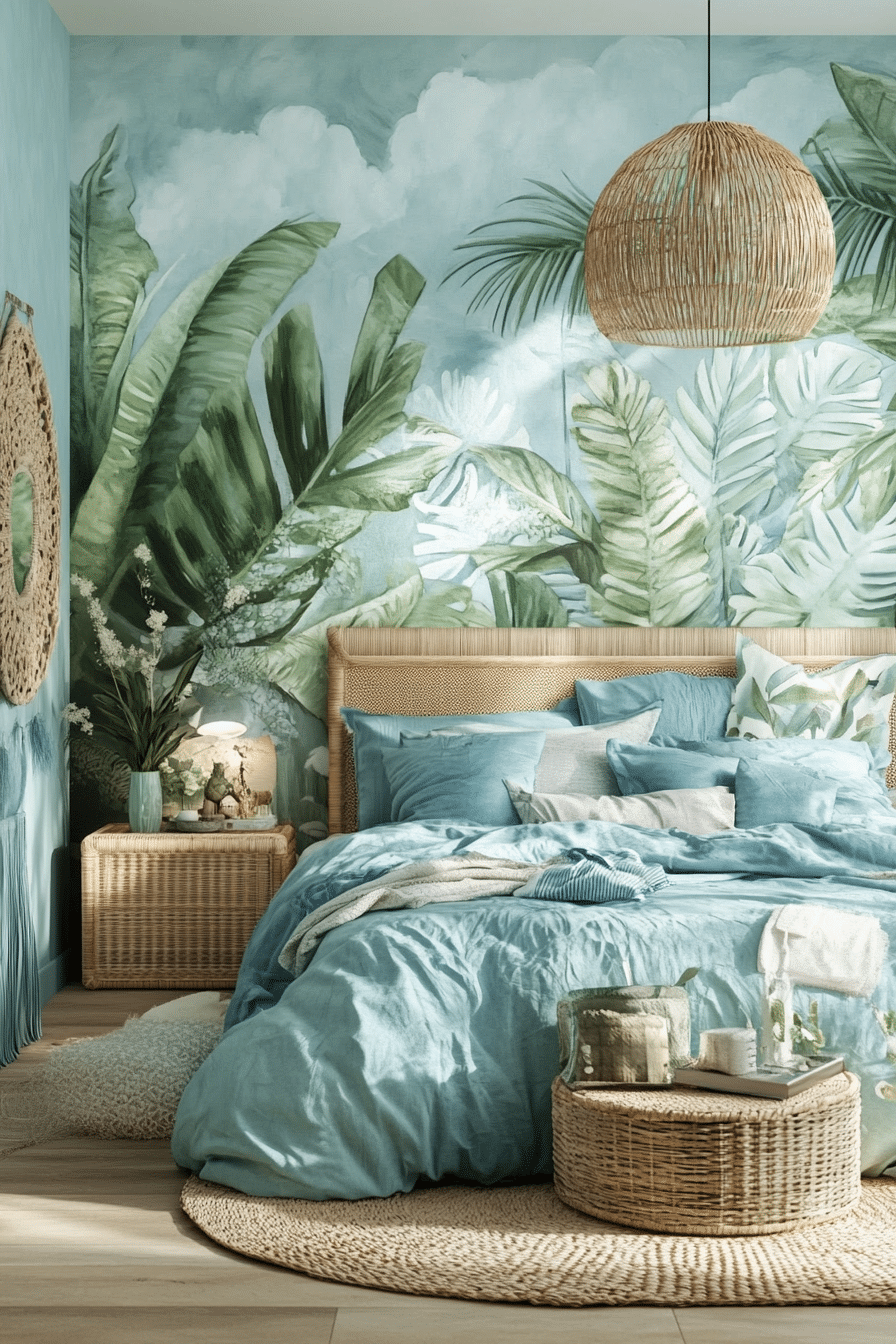 20. Tropical Dusty Blue Escape (Dusty Blue Bedroom Ideas) - Dusty Blue Bedroom Ideas