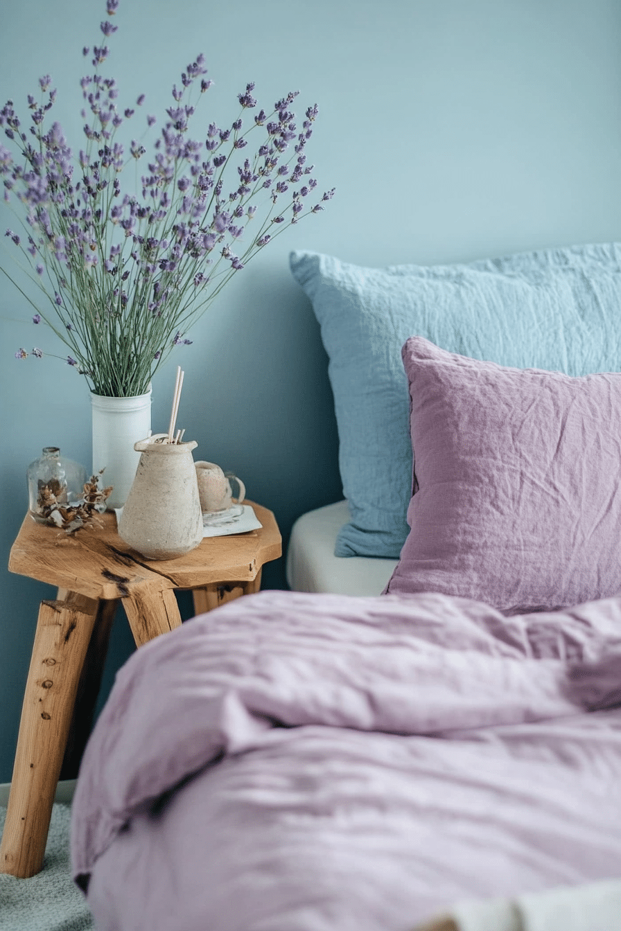 22. Dusty Blue with Soft Lavender (Dusty Blue Bedroom Ideas) - Dusty Blue Bedroom Ideas