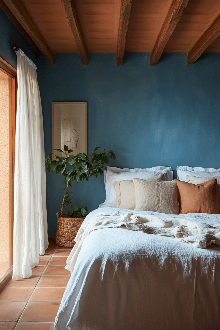 23. Dusty Blue and Terracotta Tiles (Dusty Blue Bedroom Ideas) - Dusty Blue Bedroom Ideas