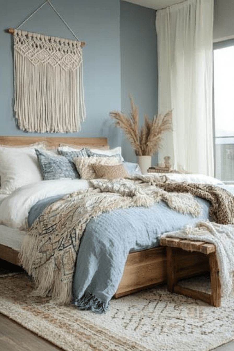 27. Dusty Blue Boho-Chic Vibes (Dusty Blue Bedroom Ideas) - Dusty Blue Bedroom Ideas
