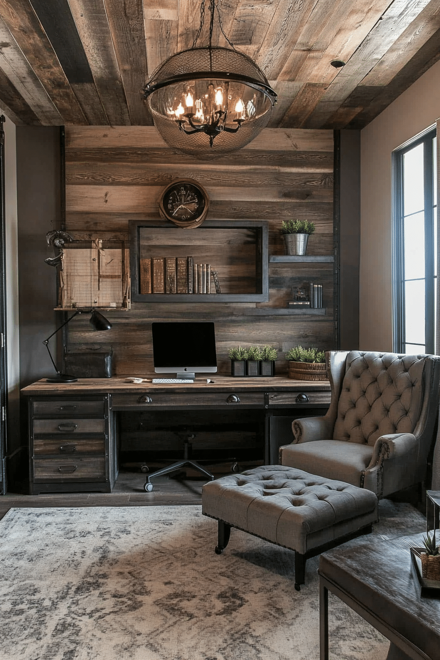 14. Farmhouse Industrial Fusion (Lounge Office Room Ideas) - Lounge Office Room Ideas