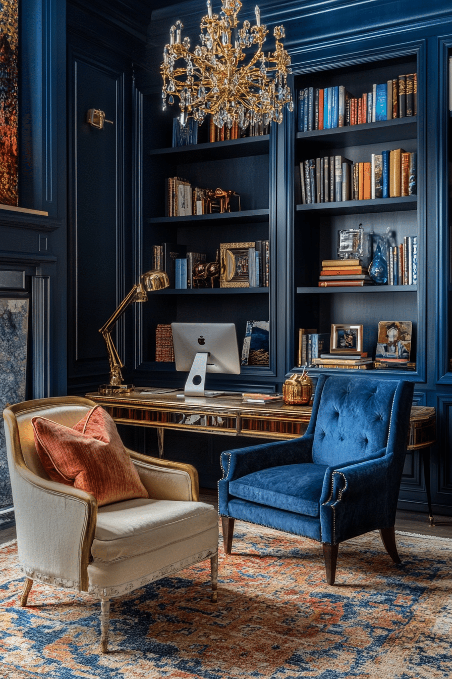 20. Eclectic Luxe Workspace (Lounge Office Room Ideas) - Lounge Office Room Ideas