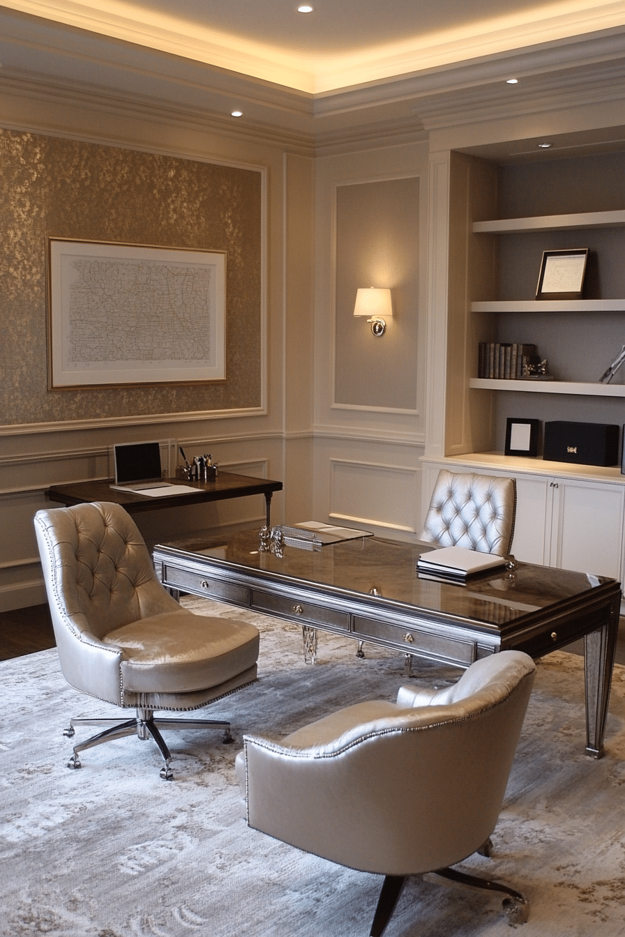 23. Sophisticated Neutrals Office (Lounge Office Room Ideas) - Lounge Office Room Ideas