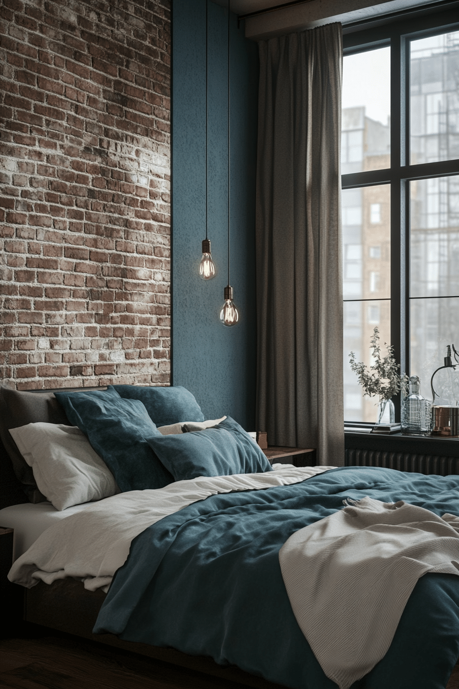 3. Industrial Chic Loft (Dark Teal Bedroom Ideas) - Dark Teal Bedroom Ideas