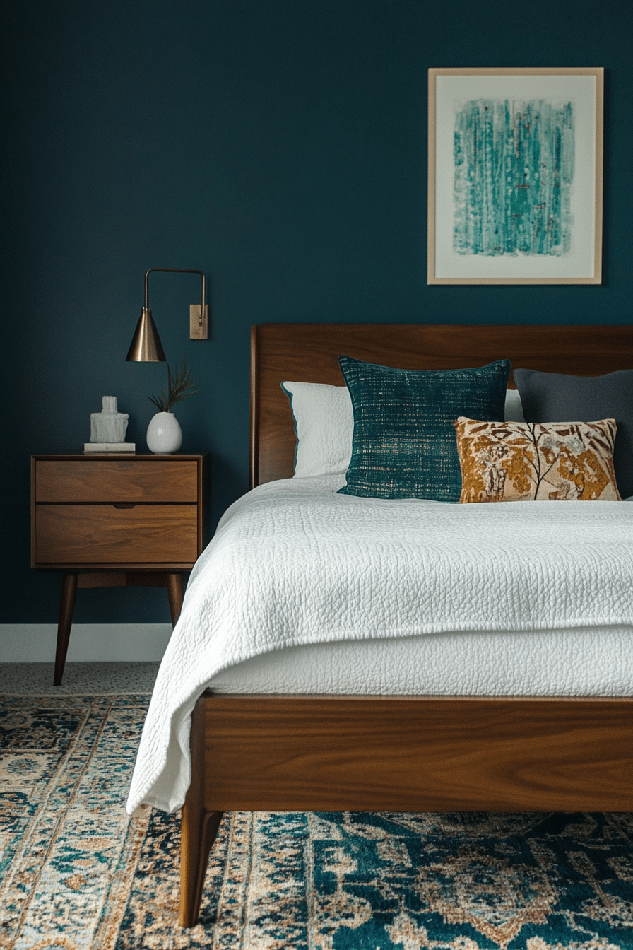 4. Mid-Century Modern Serenity (Dark Teal Bedroom Ideas) - Dark Teal Bedroom Ideas