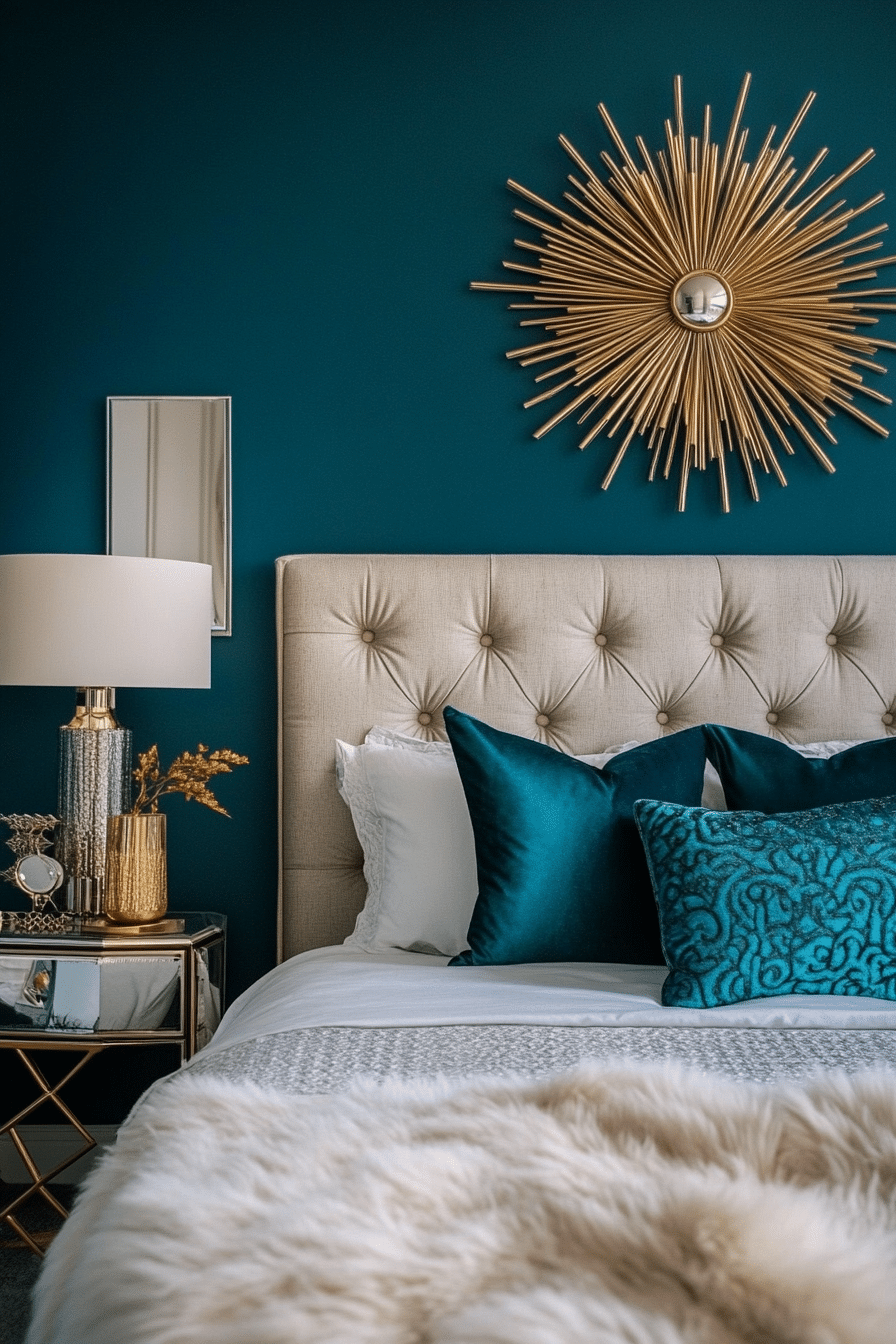 9. Classic Art Deco Vibes (Dark Teal Bedroom Ideas) - Dark Teal Bedroom Ideas