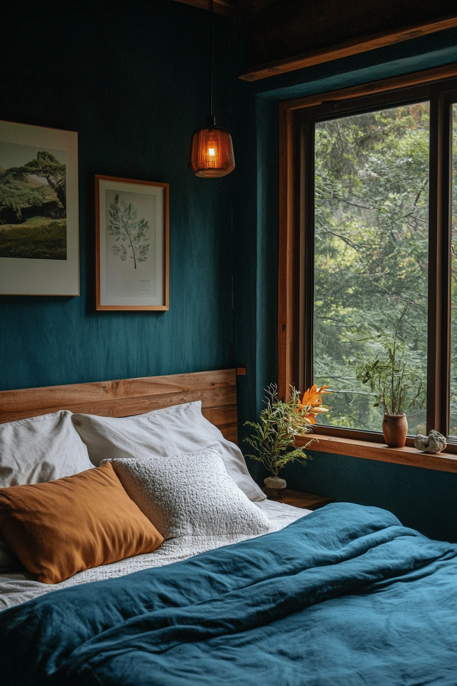 10. Nature-Inspired Tranquility (Dark Teal Bedroom Ideas) - Dark Teal Bedroom Ideas