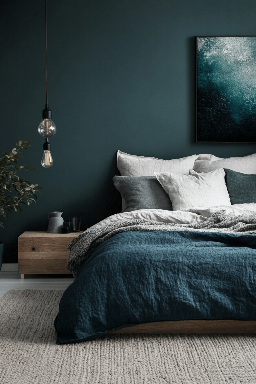 12. Scandi-Cool Minimalism (Dark Teal Bedroom Ideas) - Dark Teal Bedroom Ideas