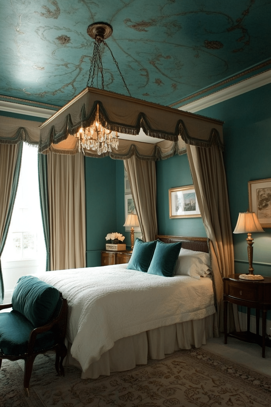 13. Transitional Elegance (Dark Teal Bedroom Ideas) - Dark Teal Bedroom Ideas