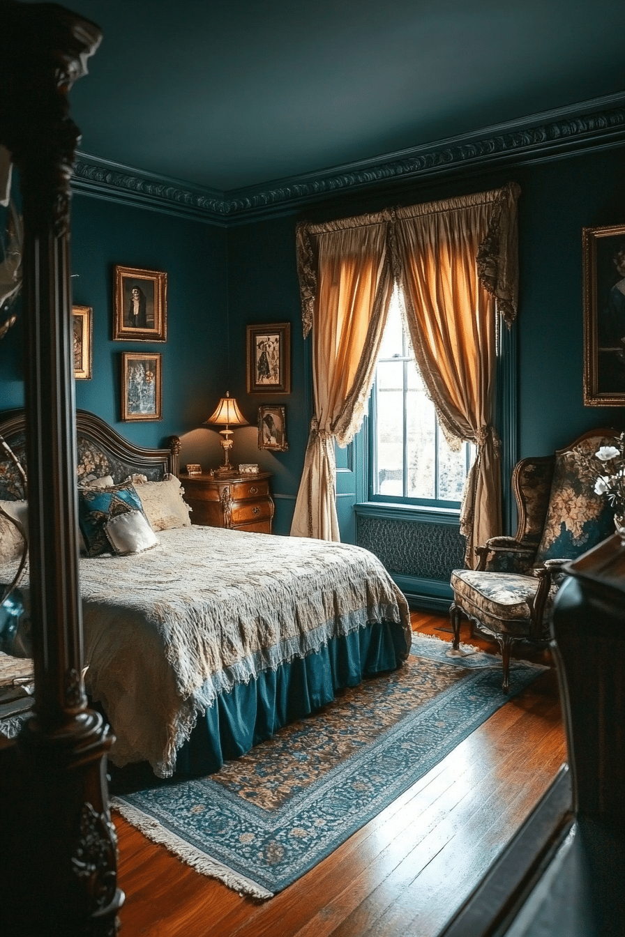 21. Victorian Charm (Dark Teal Bedroom Ideas) - Dark Teal Bedroom Ideas
